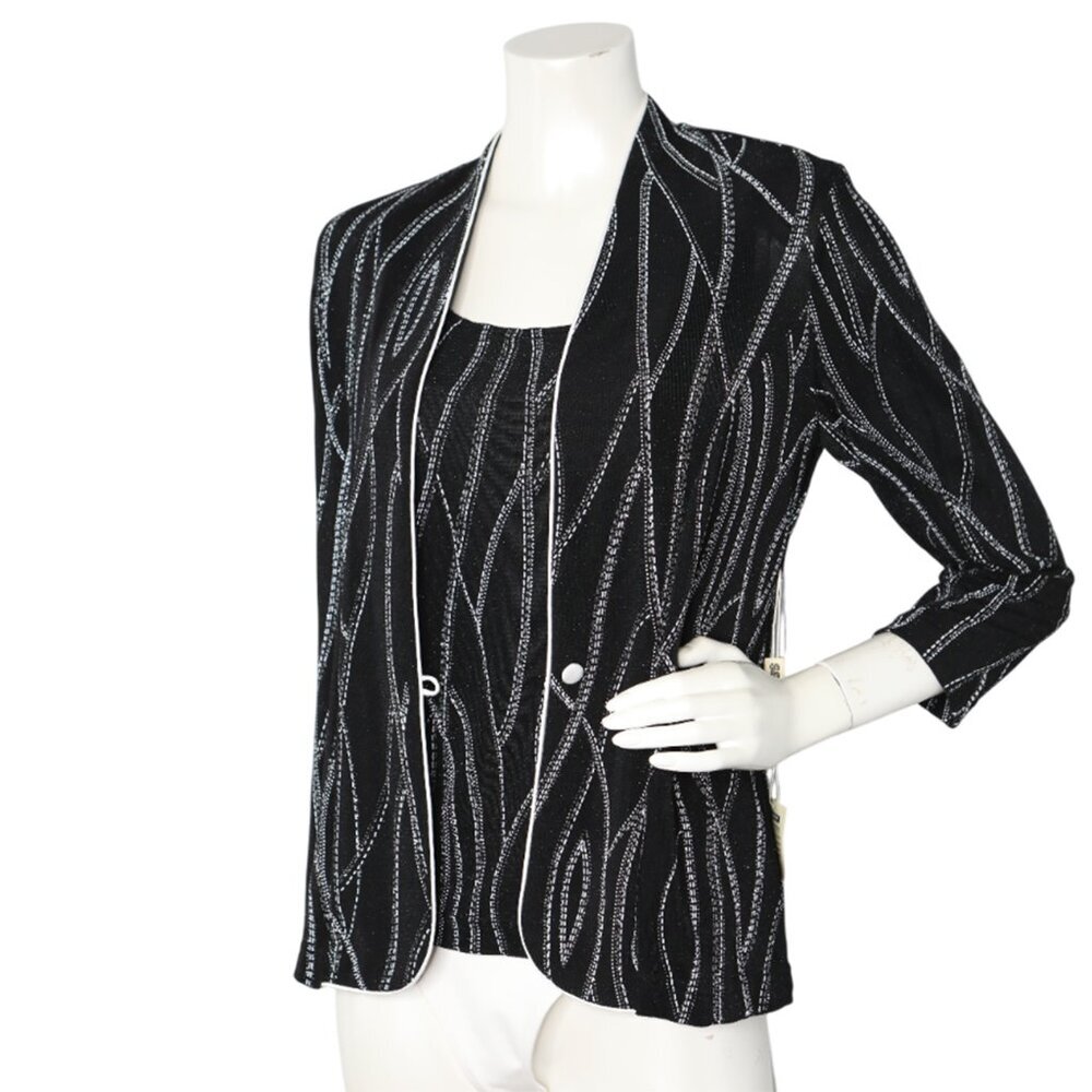 Vintage Traditions Glitter Jacket & Sleeveless Blouse Top Stretch Black Silver - Picture 15 of 15
